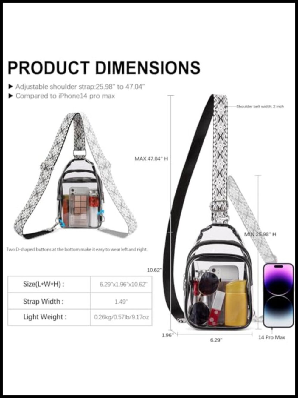 Clear Crossbody Bag Stadium Approved TPU Sling Transparent Purse - Picture 4 of 6
